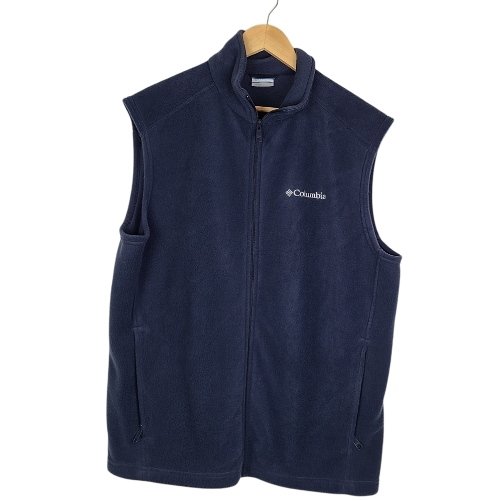 Columbia Cathedral Peak II Full Zip Fleece Vest Navy Blue‎ Men’s Size Large